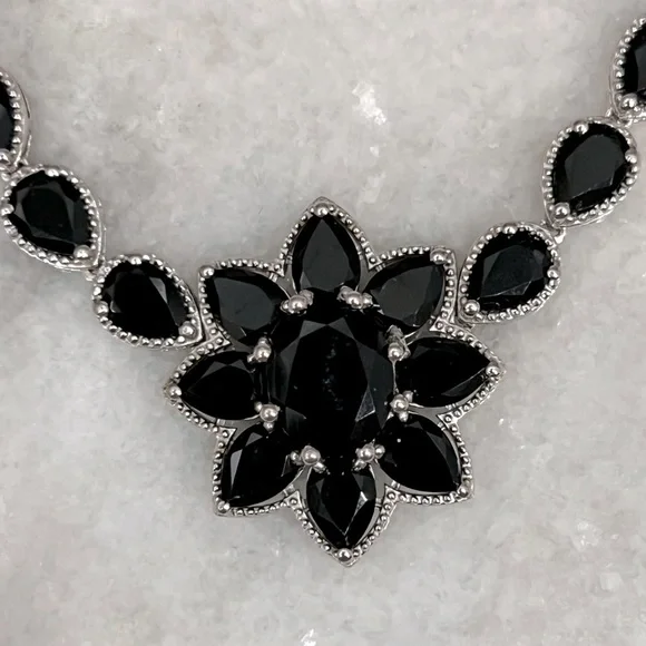 Californian Black Jade Sterling Silver Floral Necklace